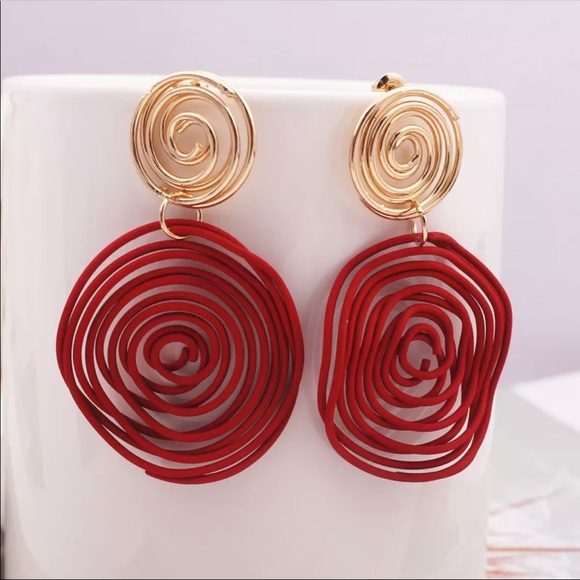 "Kendra" Asymmetrical Retro Hoop Gold Turquoise Abstract Art Geometric Earrings - Picture 9 of 10
